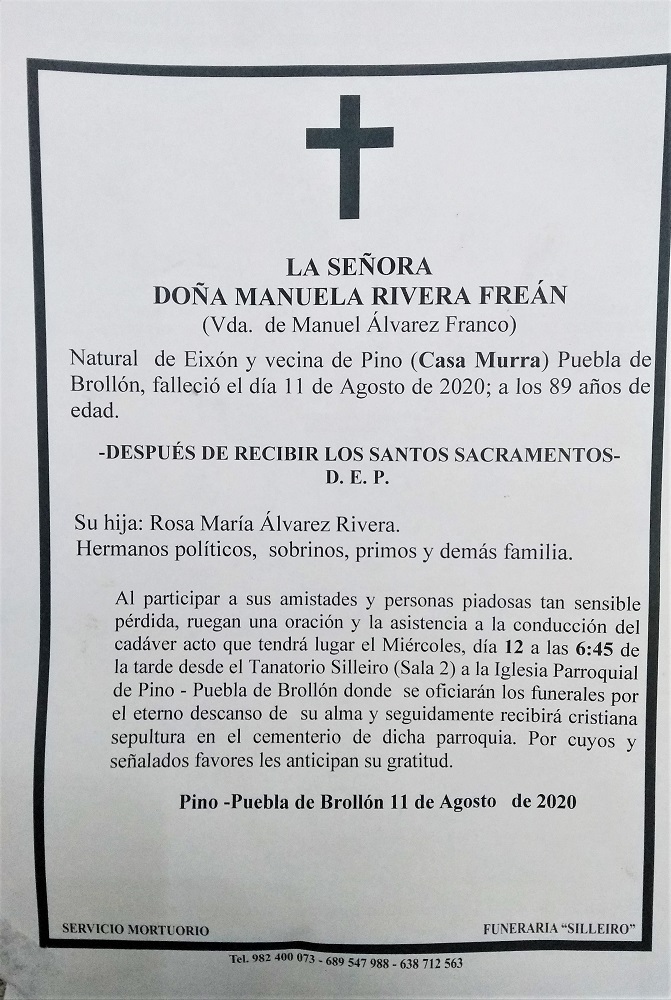 DÑA MANUELA RIVERA FREAN D.E.P.